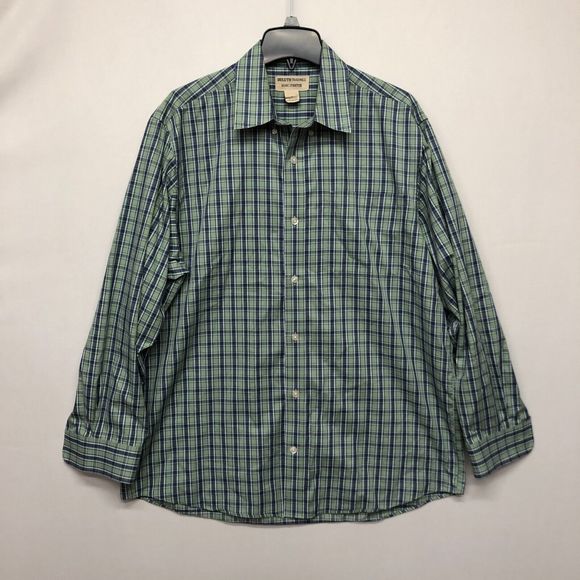 Duluth Trading Men Wrinkle Fighter Button Shirt Top Large Plaid Cotton B235 -14 - Picture 1 of 16